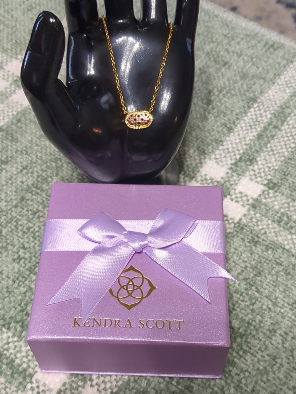 Kendra Scott Gold Necklace with Lilac Oval Pendant